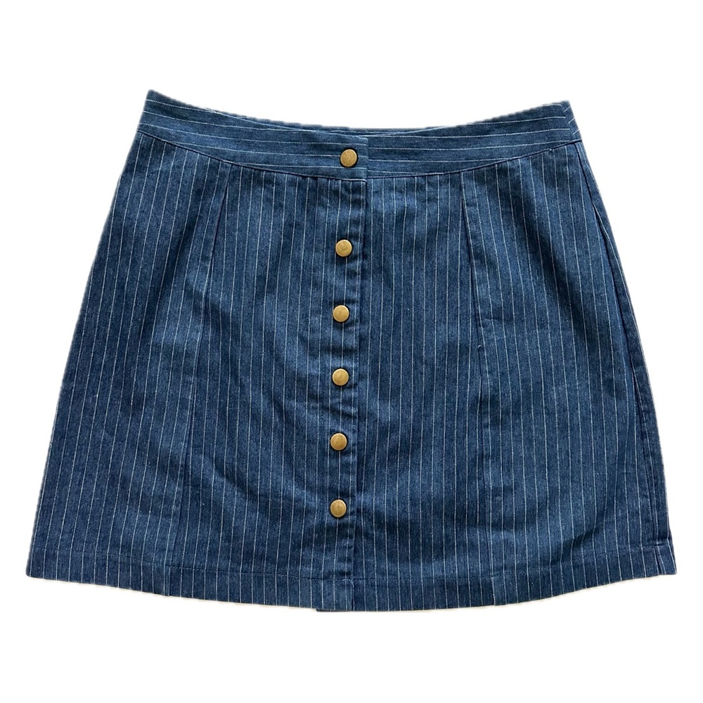 SHE + Sky Pinstripe‎ Button Down Denim Mini Skirt - Size Large